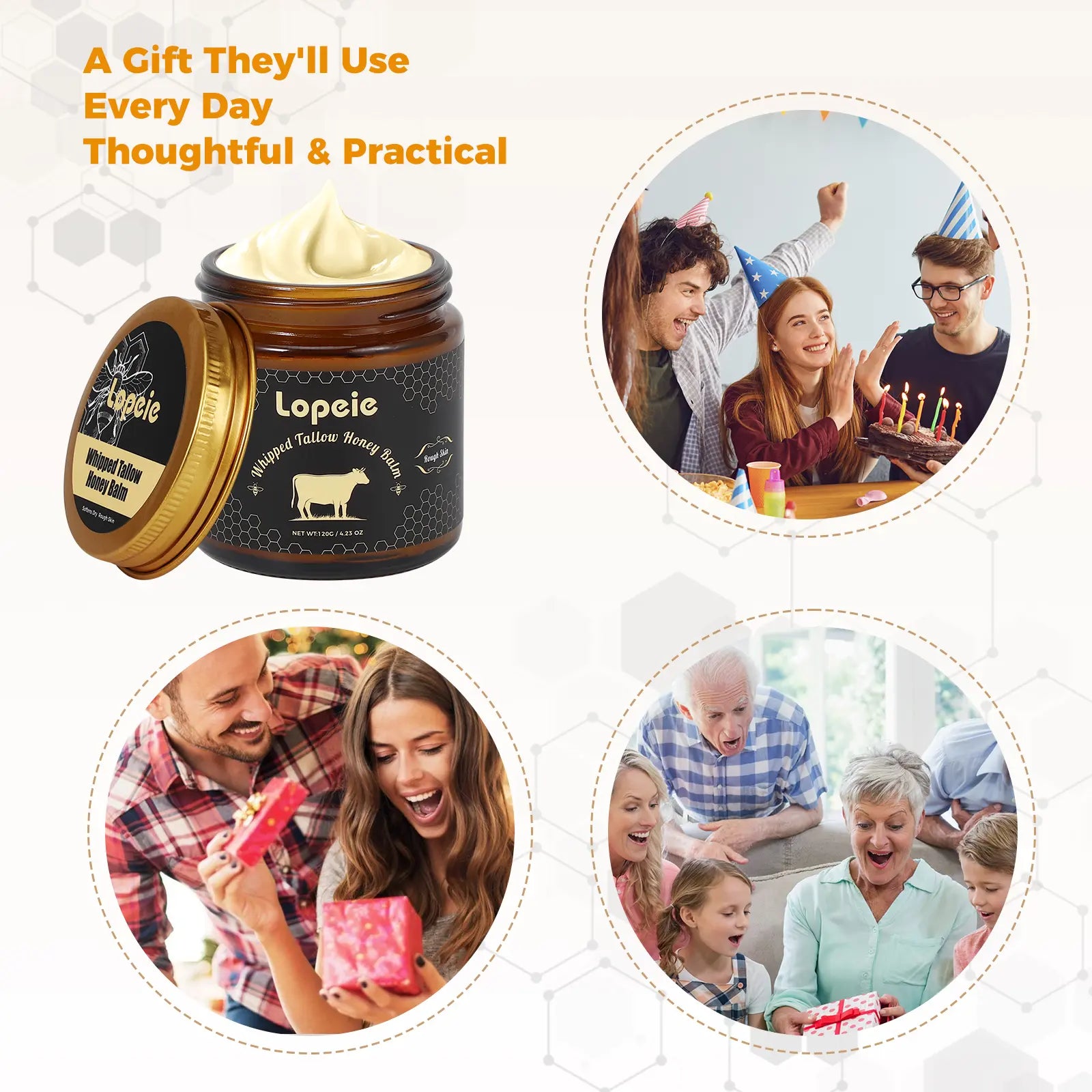 Lopeie Whipped Grass-Fed Beef Tallow Honey Balm - 4.23Oz,Moisturizing Cream for Soft, Smooth Skin - Handmade All-Natural Moisturizer - Lavender,Hydrating, Comfort, Moisture Boost Cream, Luminous Firming Cream, Body Care, Hydrating Dry Skin