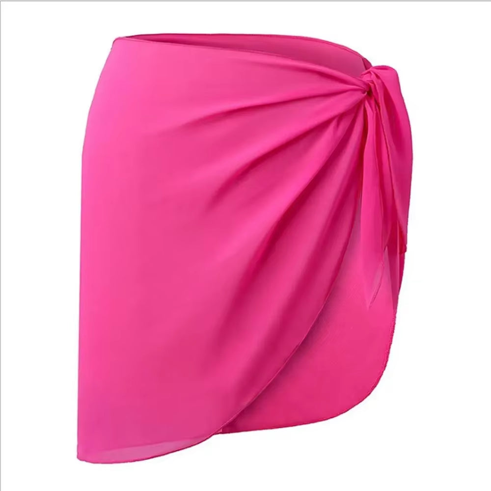 Summer Women Short Solid Sarong Swimsuit Coverups Beach Bikini Wrap Sheer Short Skirt Chiffon Skirt Scarf Swimwear Cover-Ups