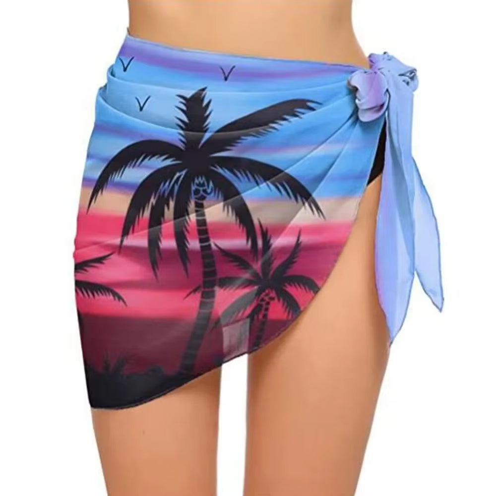 Summer Women Short Solid Sarong Swimsuit Coverups Beach Bikini Wrap Sheer Short Skirt Chiffon Skirt Scarf Swimwear Cover-Ups
