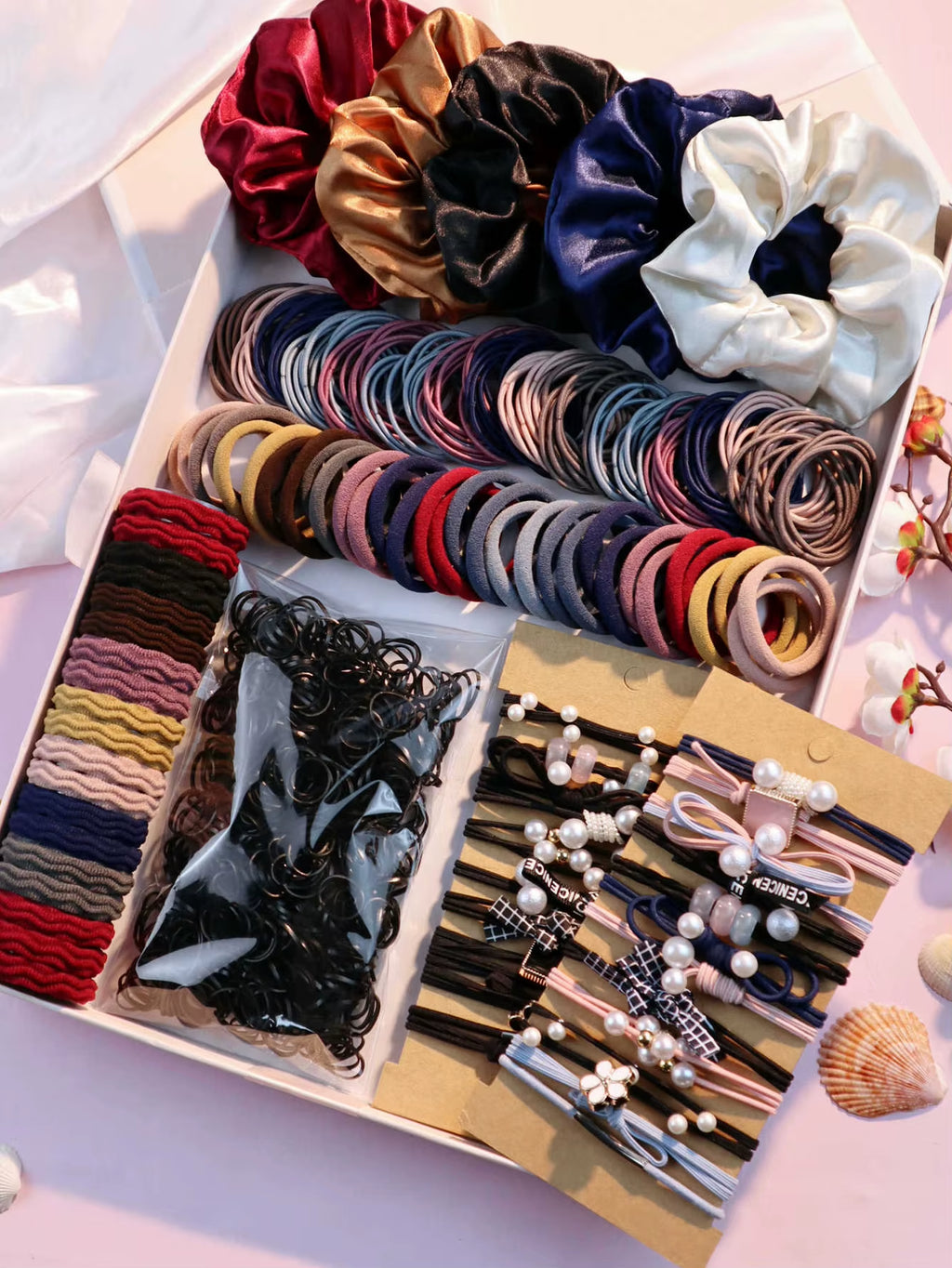 1085PCS Dark Hair Accessories for Woman Set Seamless Ponytail Holders Variety Hair Scrunchies Hairbands Scrunchy Hair Ties