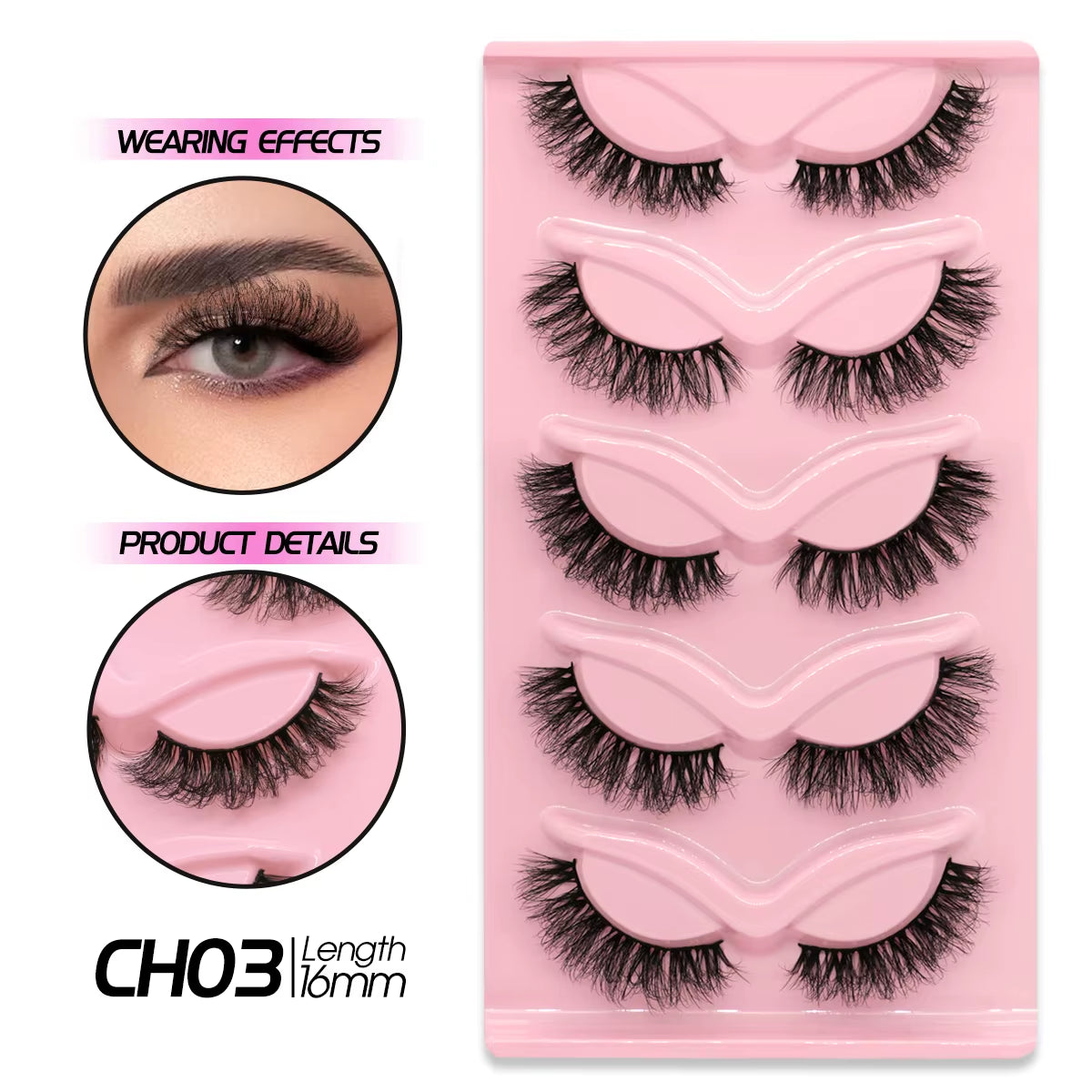 Manga Lashes Natural Look False Eyelashes Anime Lashes Cat Eye Lashes Mink Wispy Fluffy Spiky 3D Volume Eyelashes Makeup Tools