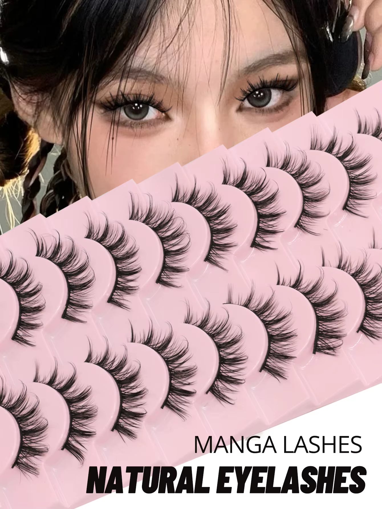 Manga Lashes Natural Look False Eyelashes Anime Lashes Cat Eye Lashes Mink Wispy Fluffy Spiky 3D Volume Eyelashes Makeup Tools