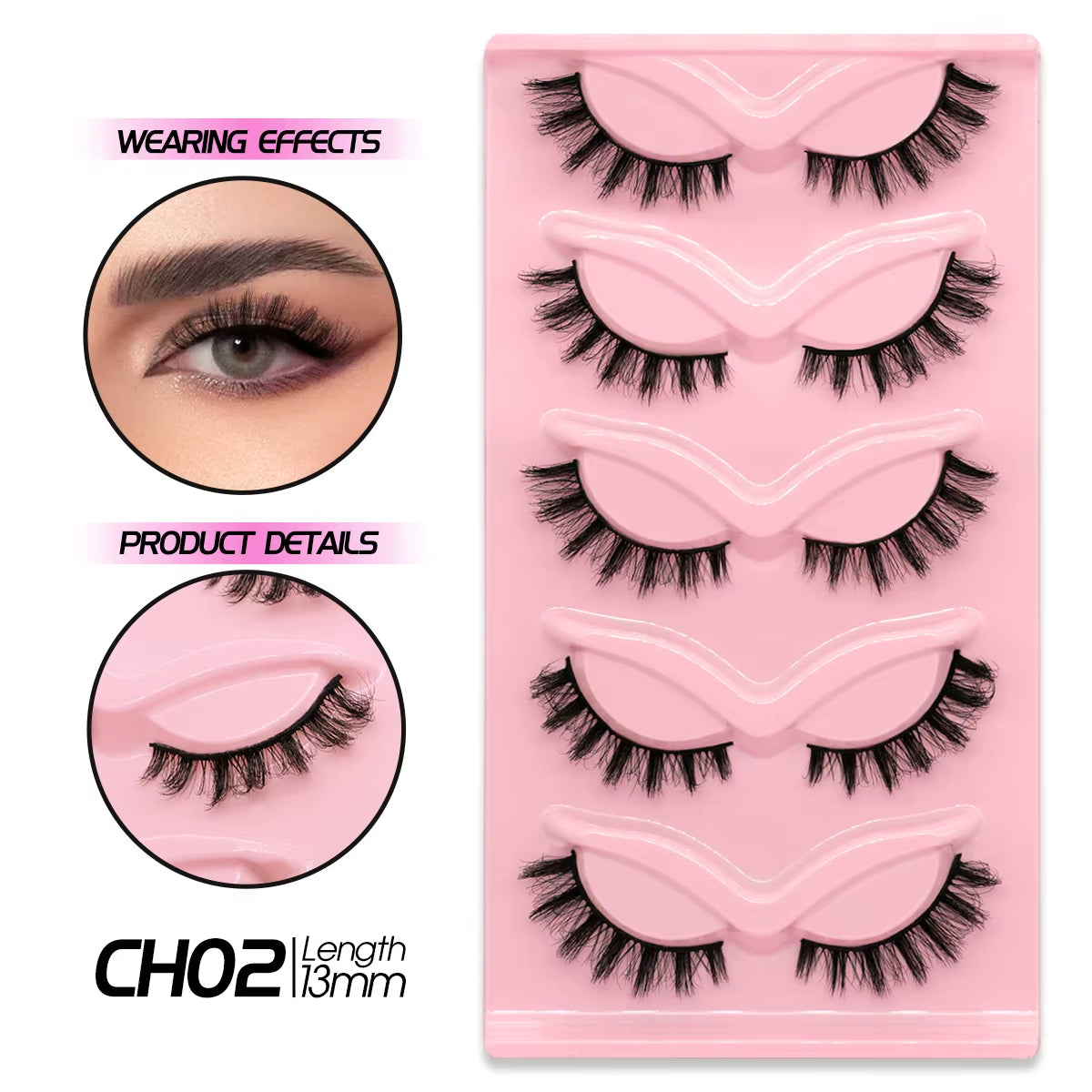 Manga Lashes Natural Look False Eyelashes Anime Lashes Cat Eye Lashes Mink Wispy Fluffy Spiky 3D Volume Eyelashes Makeup Tools