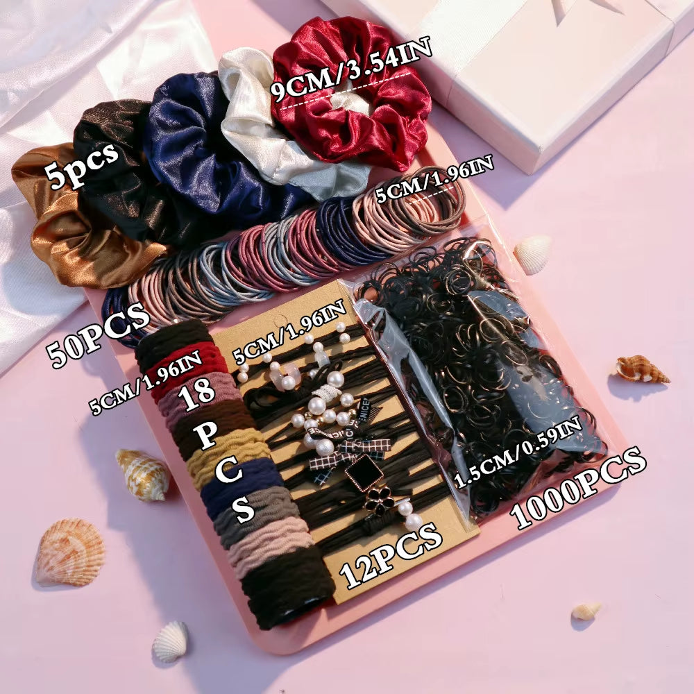 1085PCS Dark Hair Accessories for Woman Set Seamless Ponytail Holders Variety Hair Scrunchies Hairbands Scrunchy Hair Ties