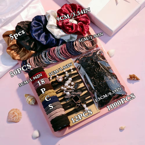 1085PCS Dark Hair Accessories for Woman Set Seamless Ponytail Holders Variety Hair Scrunchies Hairbands Scrunchy Hair Ties