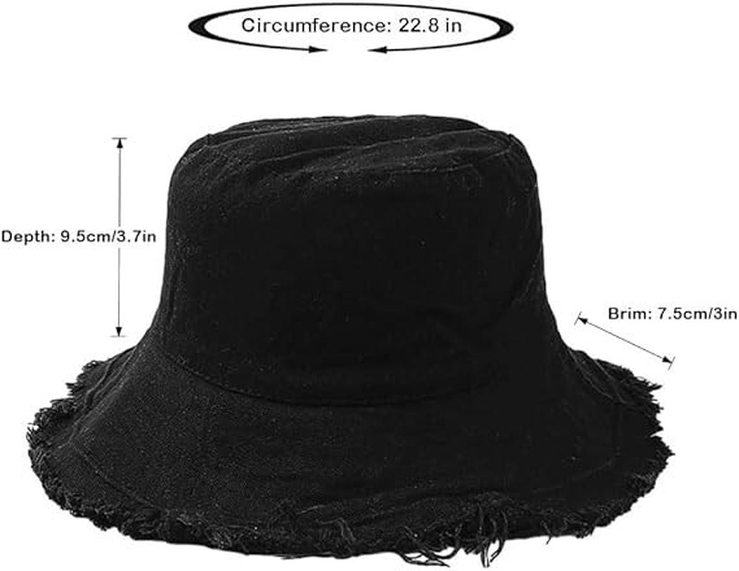 Frayed Bucket Hats Plain Cotton Distressed Outdoor Vintage Summer Beach Sun Hat