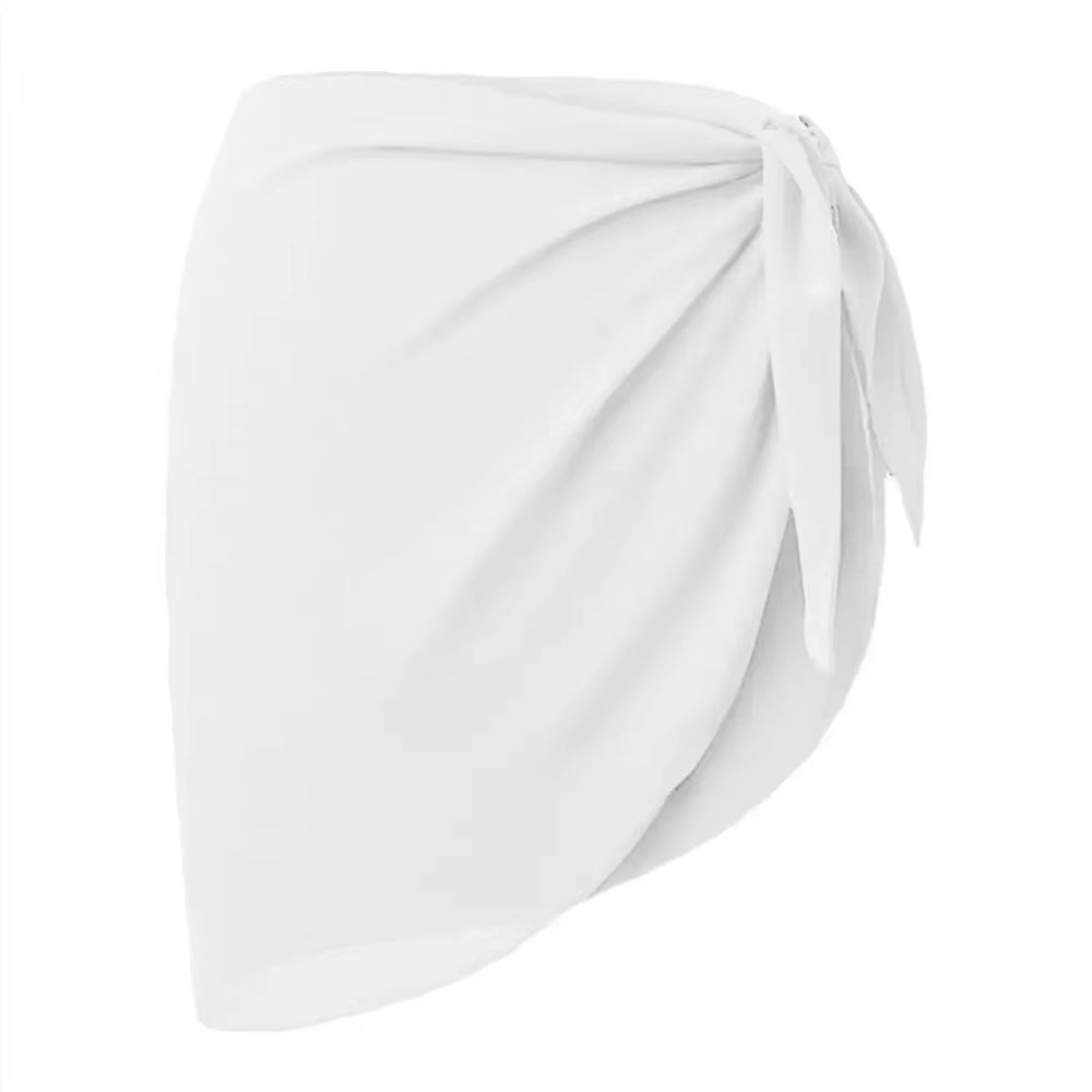 Summer Women Short Solid Sarong Swimsuit Coverups Beach Bikini Wrap Sheer Short Skirt Chiffon Skirt Scarf Swimwear Cover-Ups