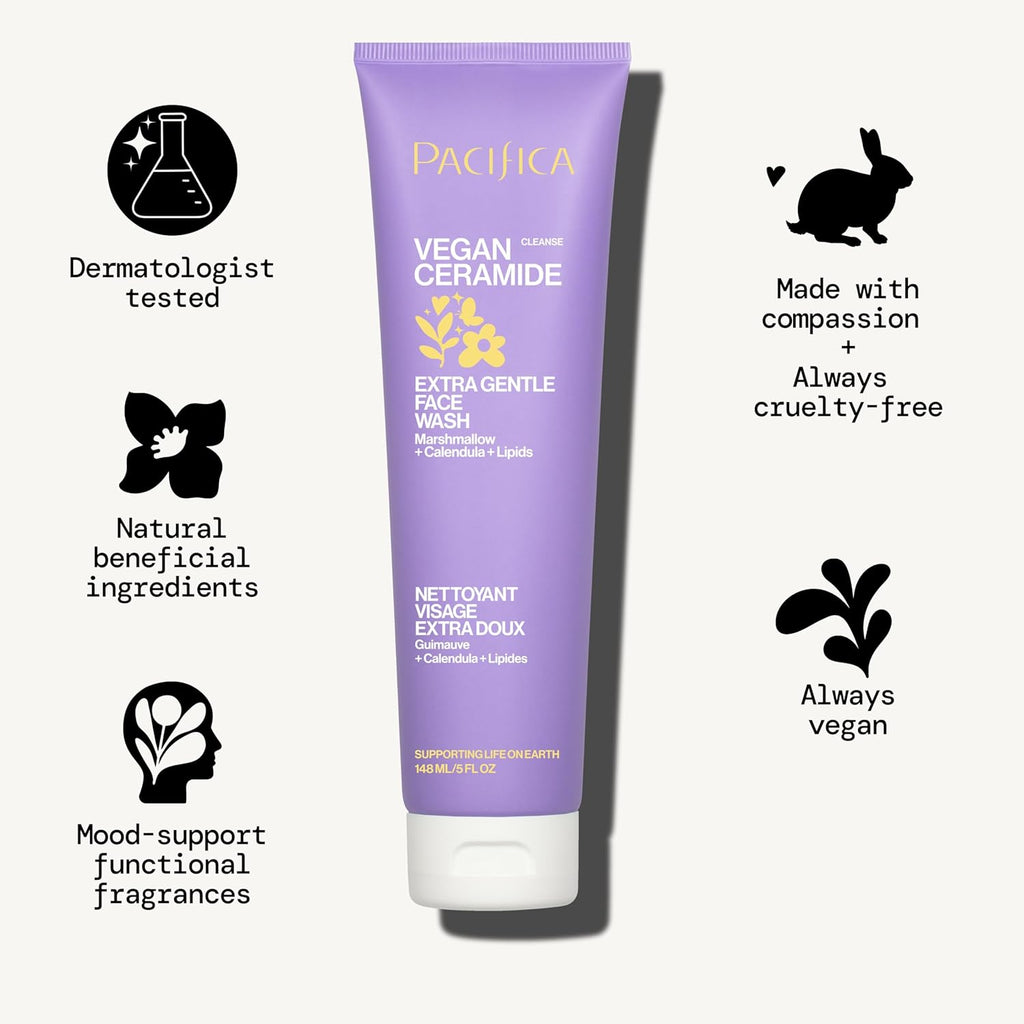 Face Wash for Sensitive Skin Facial Cleanser Vegan Ceramide Barrier Repair Extra Gentle for Daily Fragrance Free for Sensitive Skin, Clean Beauty, Vegan & Cruelty-Free Dermatologist Tested