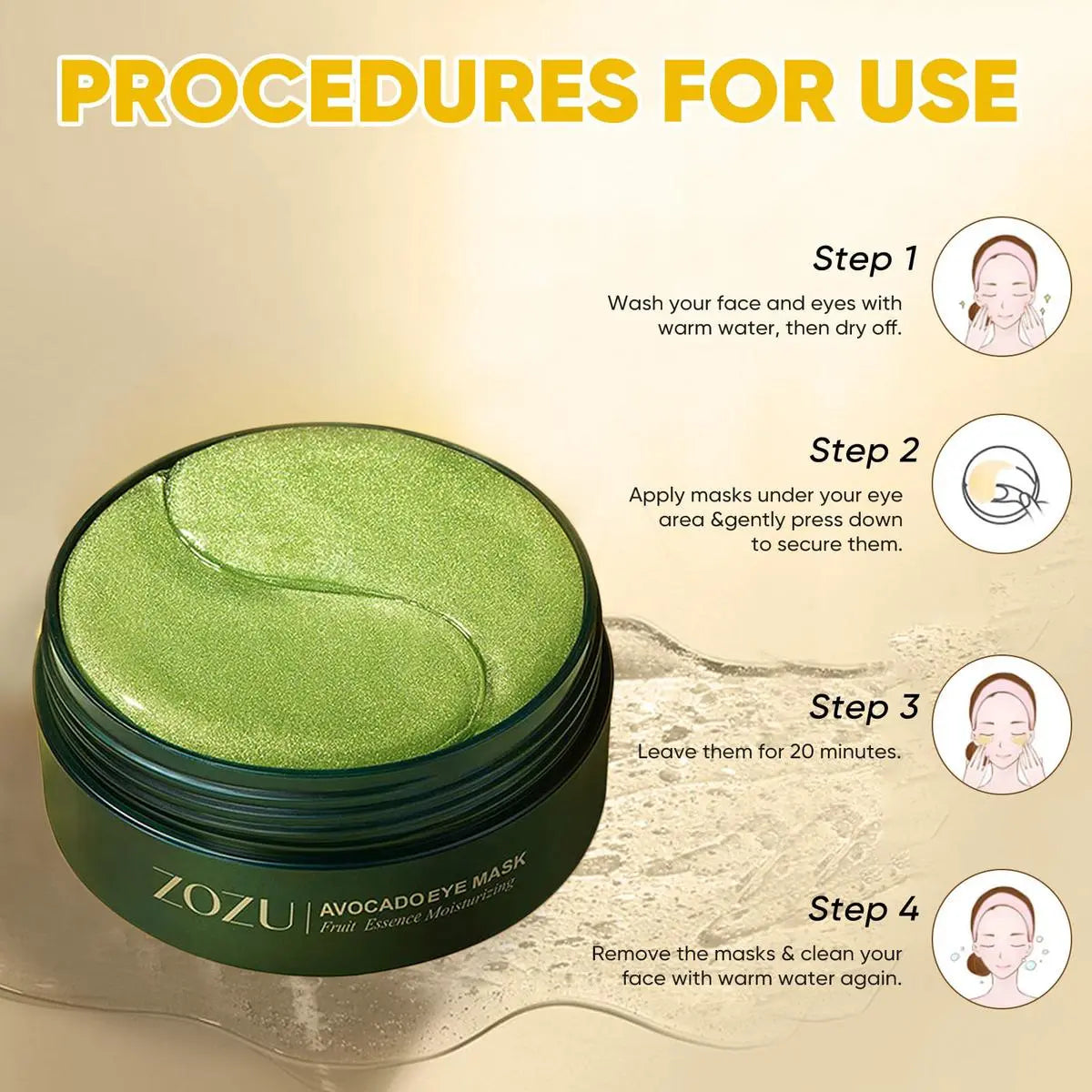 Avocado & Gold Eye Mask Duo - Alternate Day and Night Use Eye Mask – Reduces Periocular Fine Lines & Eye Bag Care, Fades Dark Circles - Hydrating Moisturizing Skincare Product
