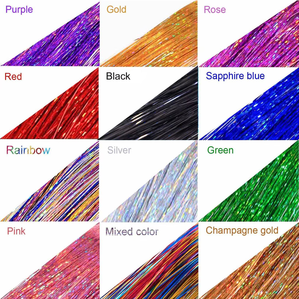 6Pcs Hair Tinsel Clip in 23.6Inch Glitter Synthetic Tinsel Hair Clip in Hair Tinsel Kit Heat Resistant Shiny Sparkle Fairy Hair