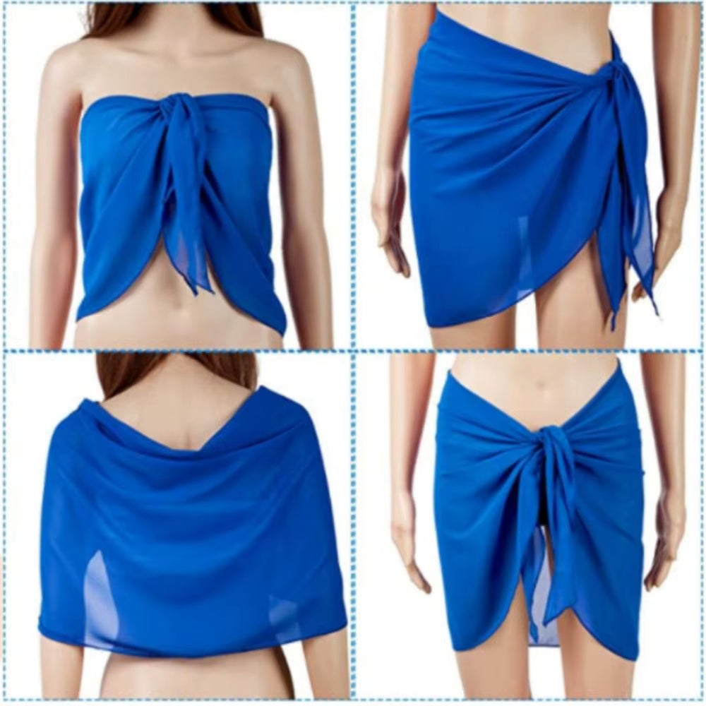 Summer Women Short Solid Sarong Swimsuit Coverups Beach Bikini Wrap Sheer Short Skirt Chiffon Skirt Scarf Swimwear Cover-Ups
