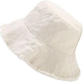 Frayed Bucket Hats Plain Cotton Distressed Outdoor Vintage Summer Beach Sun Hat