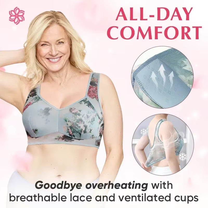 Everday Ice Silk Lace Cooling Comfort Bra Women Push up Seamless Lace Underwear Top Bralette Large Size Brasier No Underwire