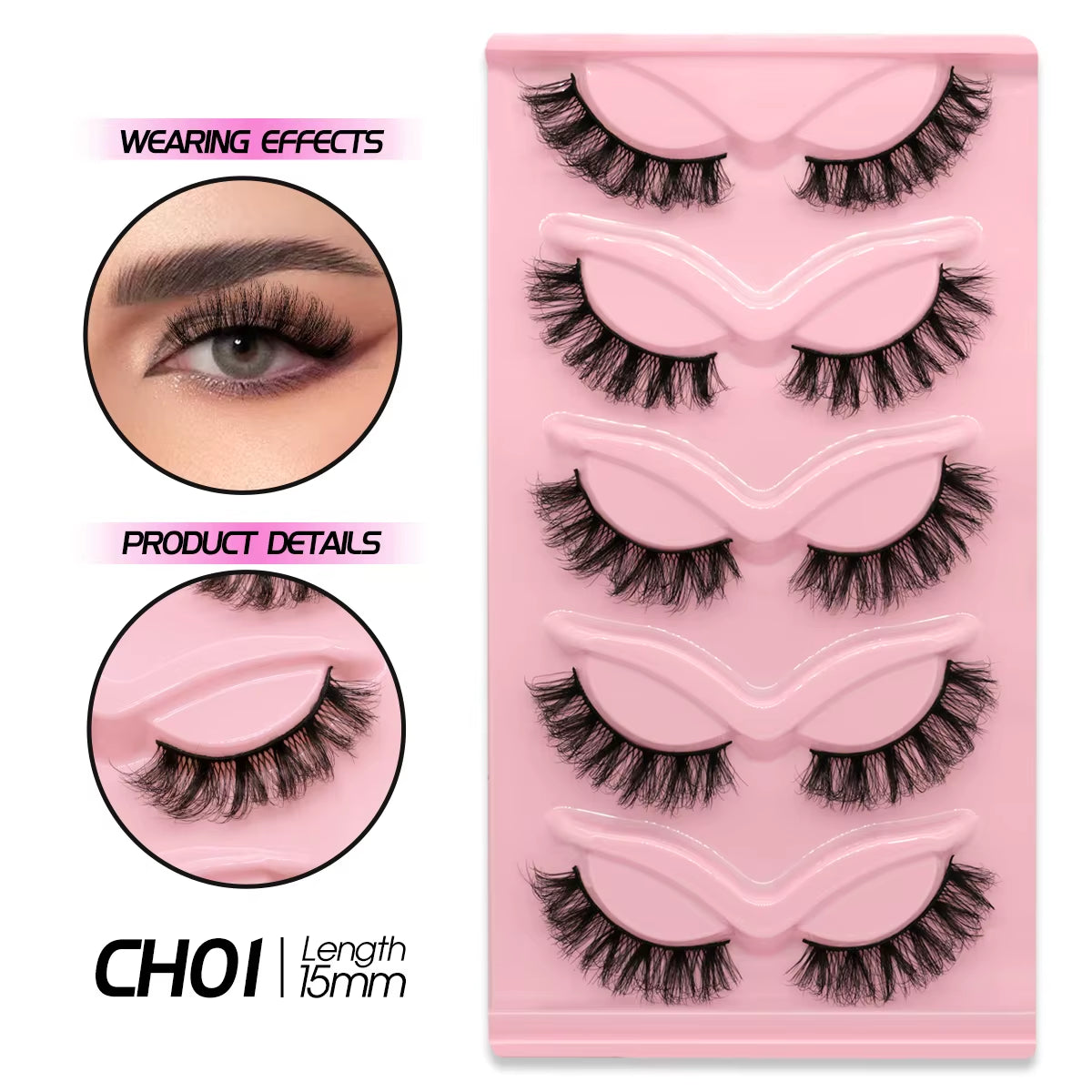 Manga Lashes Natural Look False Eyelashes Anime Lashes Cat Eye Lashes Mink Wispy Fluffy Spiky 3D Volume Eyelashes Makeup Tools