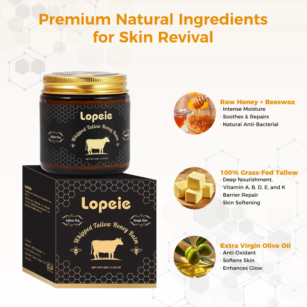 Lopeie Whipped Grass-Fed Beef Tallow Honey Balm - 4.23Oz,Moisturizing Cream for Soft, Smooth Skin - Handmade All-Natural Moisturizer - Lavender,Hydrating, Comfort, Moisture Boost Cream, Luminous Firming Cream, Body Care, Hydrating Dry Skin