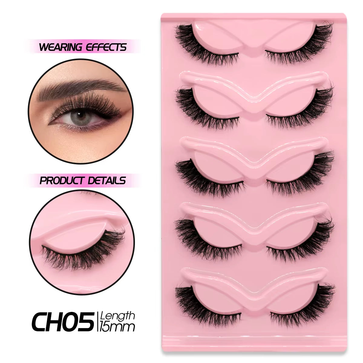 Manga Lashes Natural Look False Eyelashes Anime Lashes Cat Eye Lashes Mink Wispy Fluffy Spiky 3D Volume Eyelashes Makeup Tools