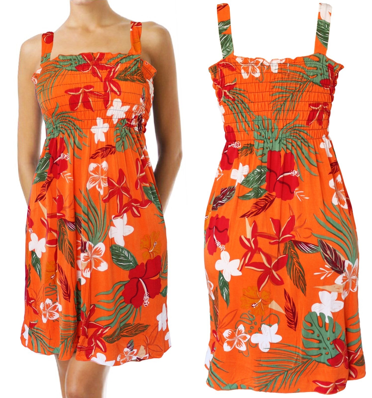 Summer Sundress for Women Hawaiian Beach Cover up Sleeveless Smocked Dress