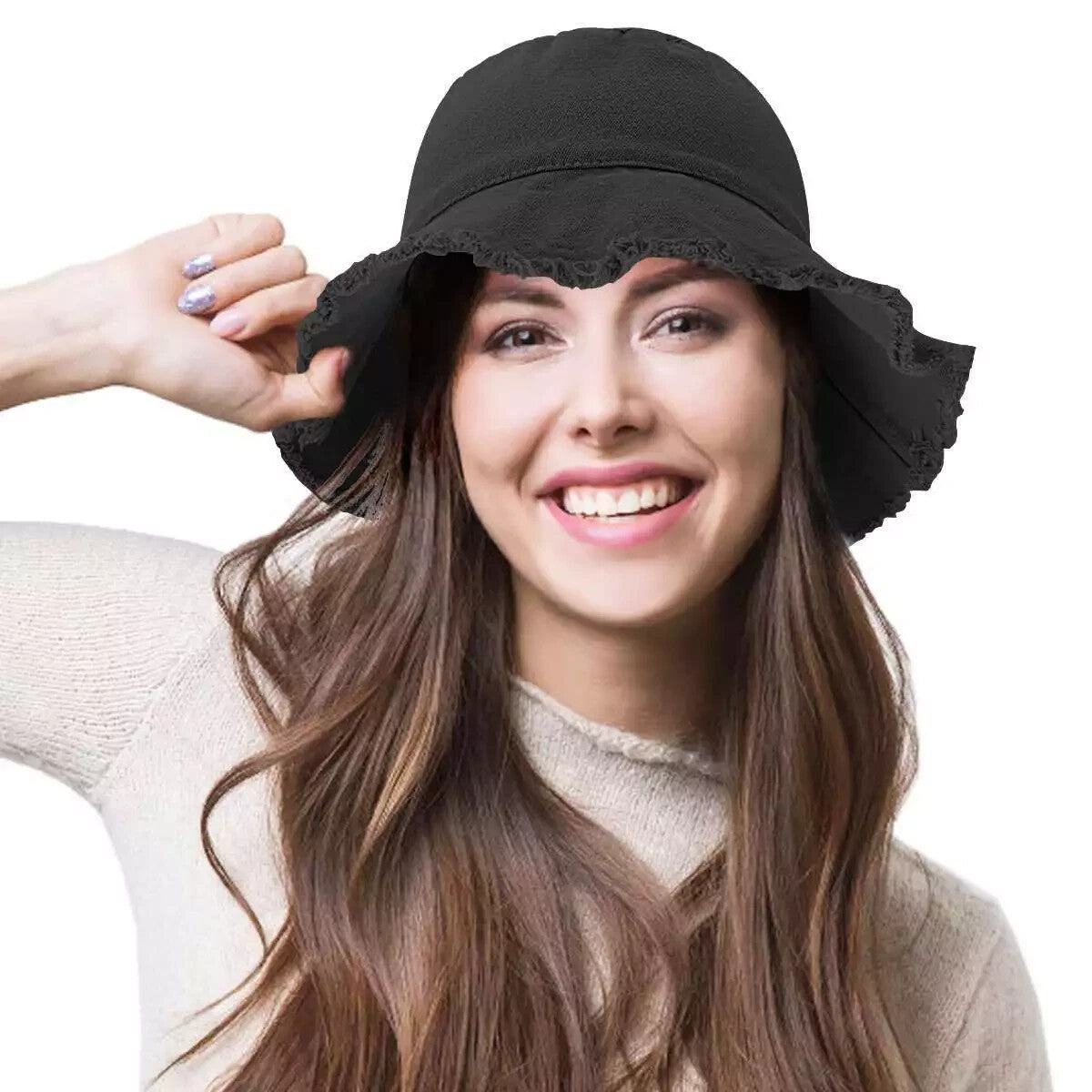 Frayed Bucket Hats Plain Cotton Distressed Outdoor Vintage Summer Beach Sun Hat