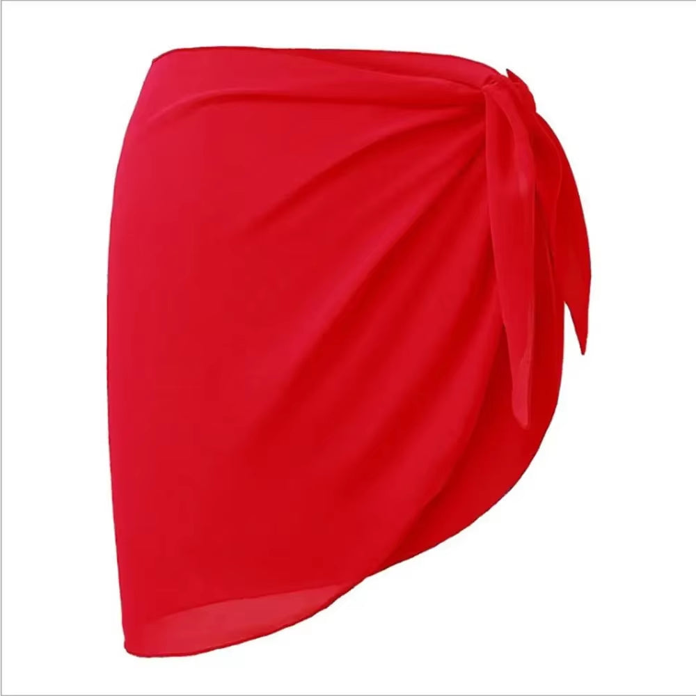 Summer Women Short Solid Sarong Swimsuit Coverups Beach Bikini Wrap Sheer Short Skirt Chiffon Skirt Scarf Swimwear Cover-Ups