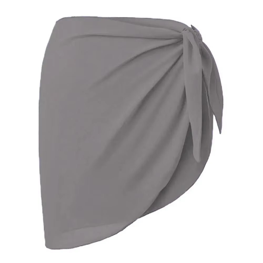 Summer Women Short Solid Sarong Swimsuit Coverups Beach Bikini Wrap Sheer Short Skirt Chiffon Skirt Scarf Swimwear Cover-Ups