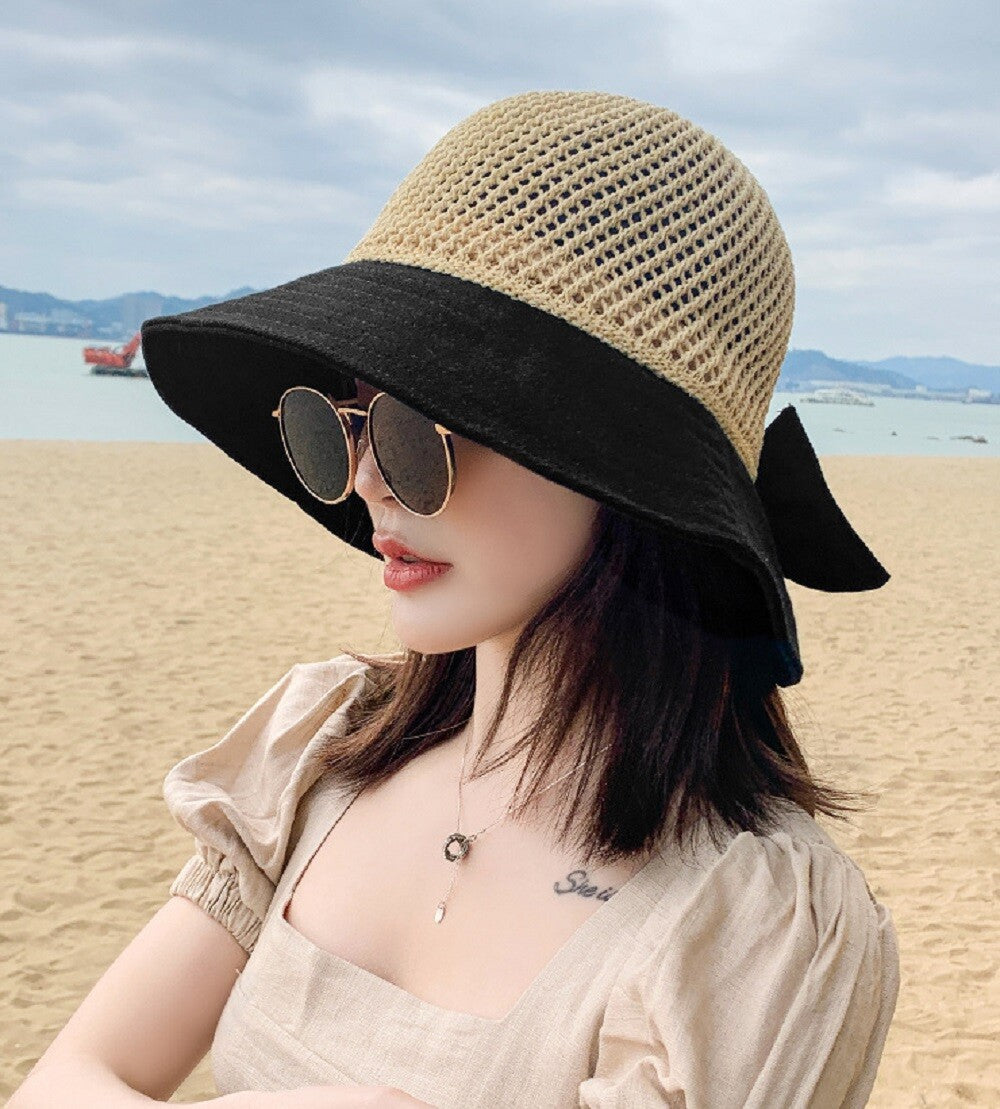 Womens Floppy Straw Sun Hat Wide Brim Beach Hat Packable Summer Travel Cap UV