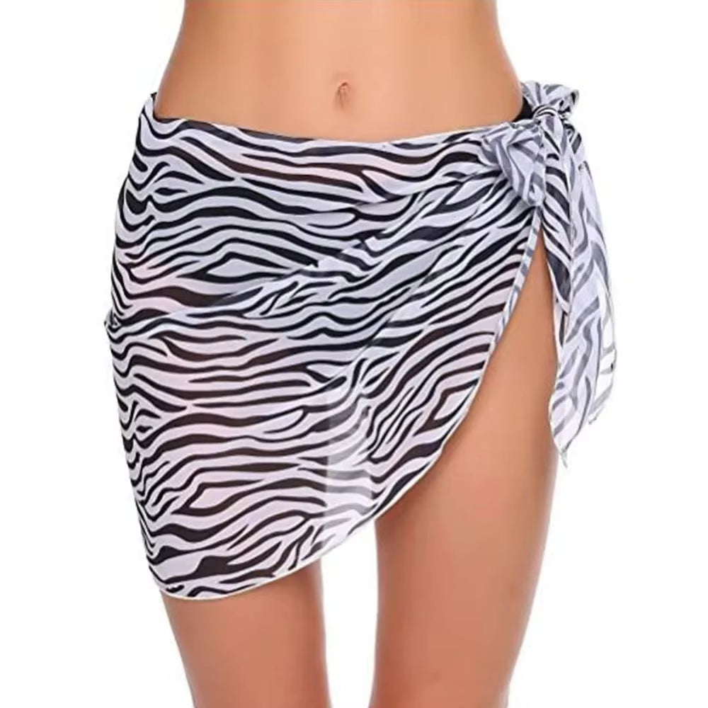 Summer Women Short Solid Sarong Swimsuit Coverups Beach Bikini Wrap Sheer Short Skirt Chiffon Skirt Scarf Swimwear Cover-Ups