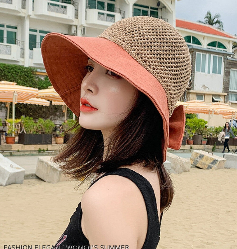 Womens Floppy Straw Sun Hat Wide Brim Beach Hat Packable Summer Travel Cap UV