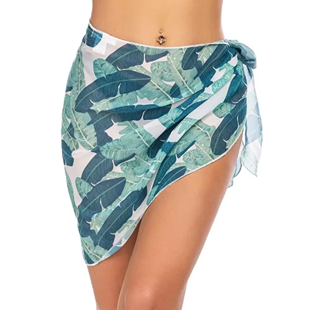 Summer Women Short Solid Sarong Swimsuit Coverups Beach Bikini Wrap Sheer Short Skirt Chiffon Skirt Scarf Swimwear Cover-Ups