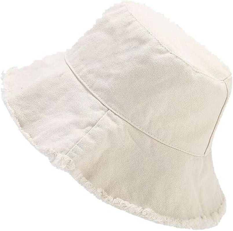 Frayed Bucket Hats Plain Cotton Distressed Outdoor Vintage Summer Beach Sun Hat