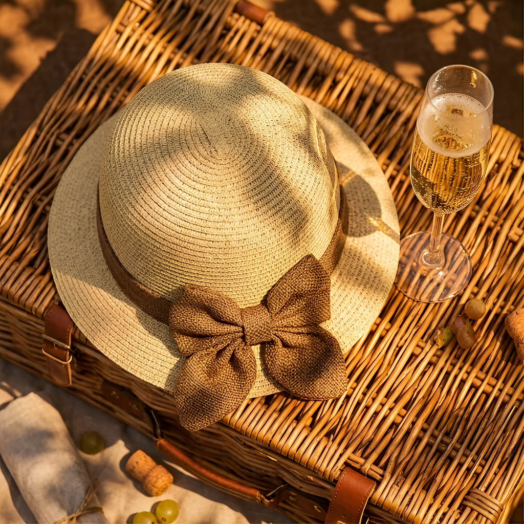 Straw Women'S Summer Sunshade Beach Eaves Style Too Sunscreen Face Simple Sunshade Small Clear Sunshade Bow Sun