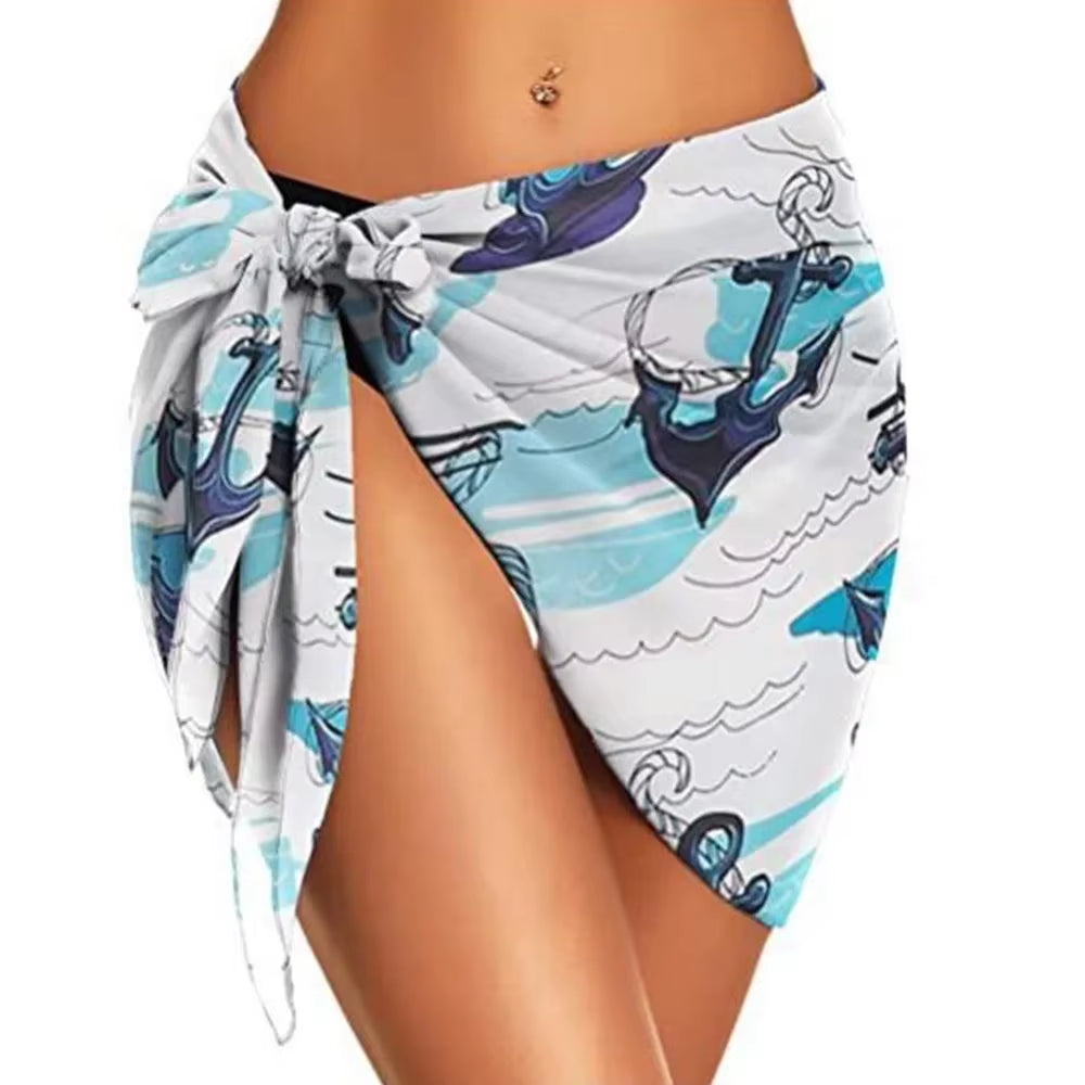 Summer Women Short Solid Sarong Swimsuit Coverups Beach Bikini Wrap Sheer Short Skirt Chiffon Skirt Scarf Swimwear Cover-Ups