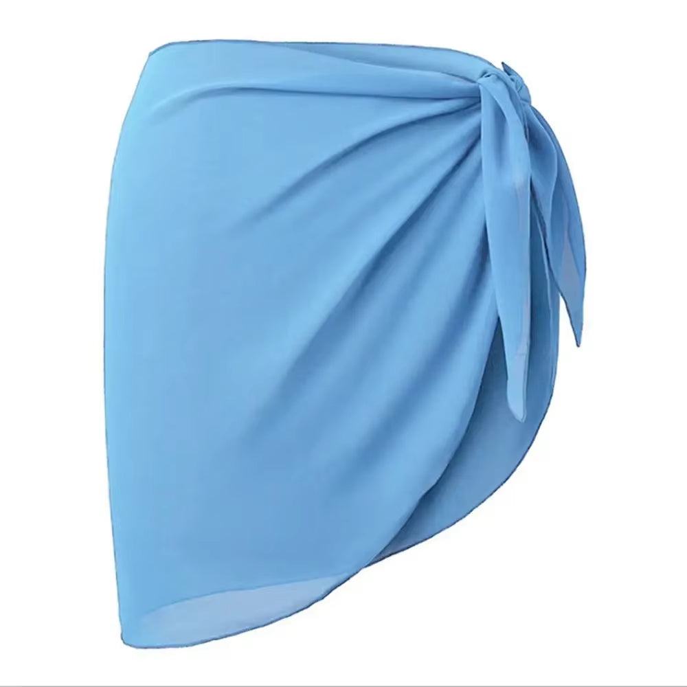 Summer Women Short Solid Sarong Swimsuit Coverups Beach Bikini Wrap Sheer Short Skirt Chiffon Skirt Scarf Swimwear Cover-Ups