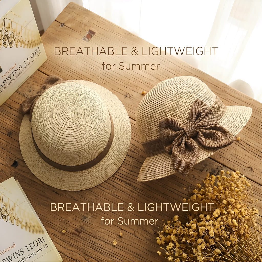 Straw Women'S Summer Sunshade Beach Eaves Style Too Sunscreen Face Simple Sunshade Small Clear Sunshade Bow Sun