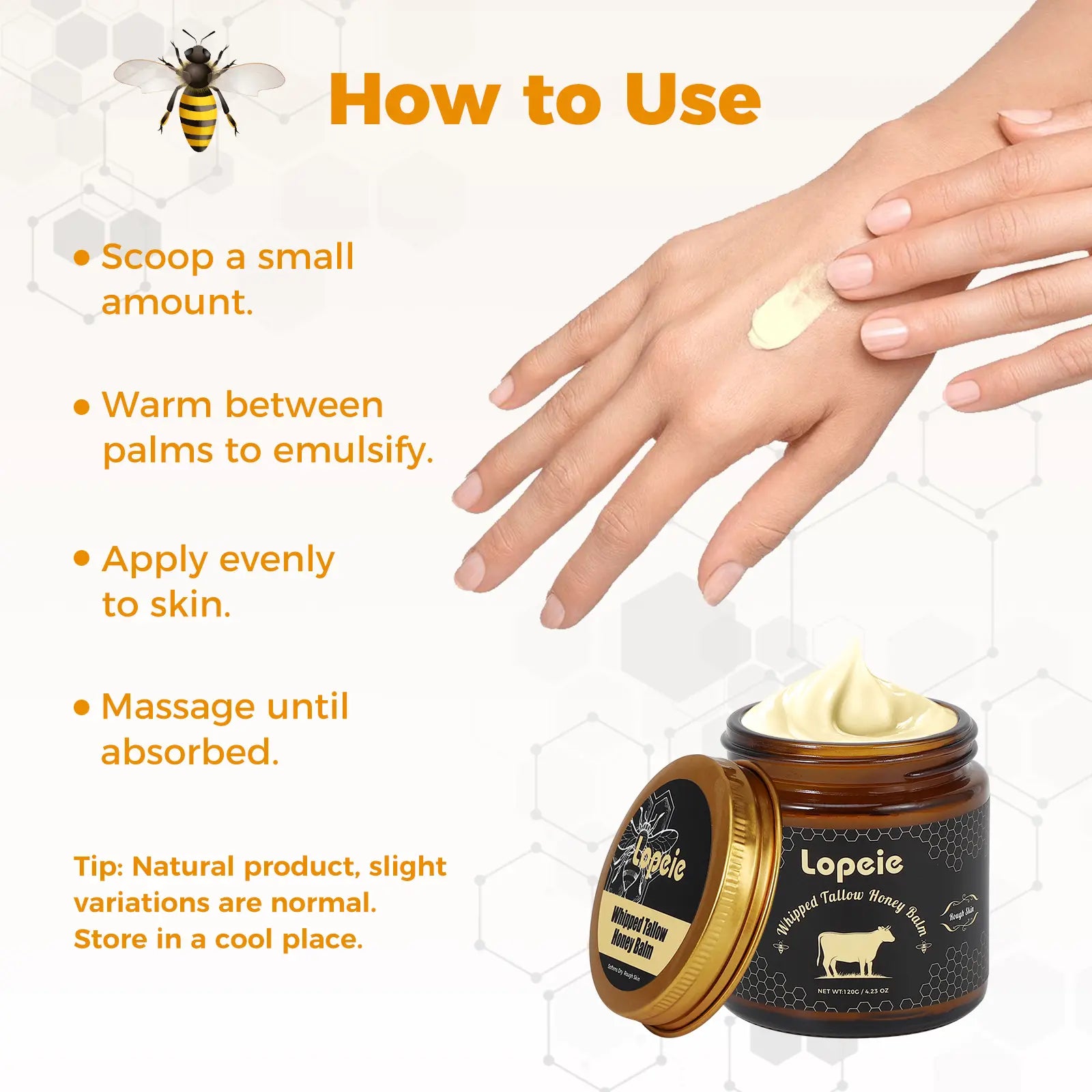 Lopeie Whipped Grass-Fed Beef Tallow Honey Balm - 4.23Oz,Moisturizing Cream for Soft, Smooth Skin - Handmade All-Natural Moisturizer - Lavender,Hydrating, Comfort, Moisture Boost Cream, Luminous Firming Cream, Body Care, Hydrating Dry Skin