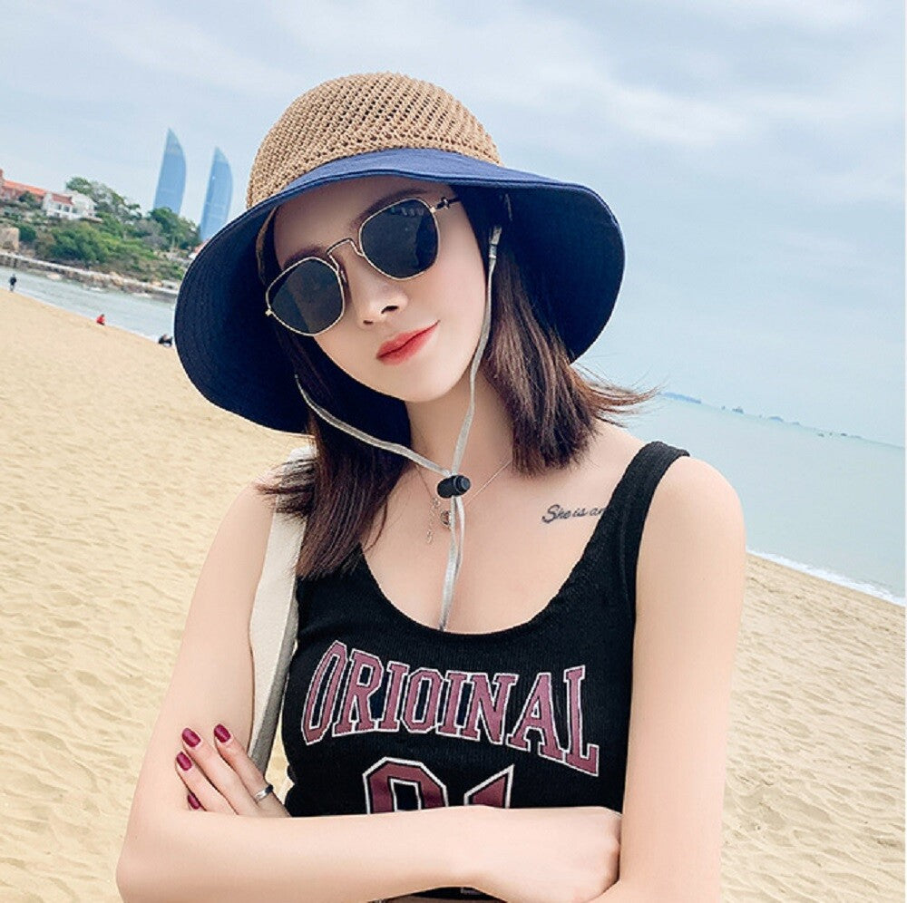 Womens Floppy Straw Sun Hat Wide Brim Beach Hat Packable Summer Travel Cap UV