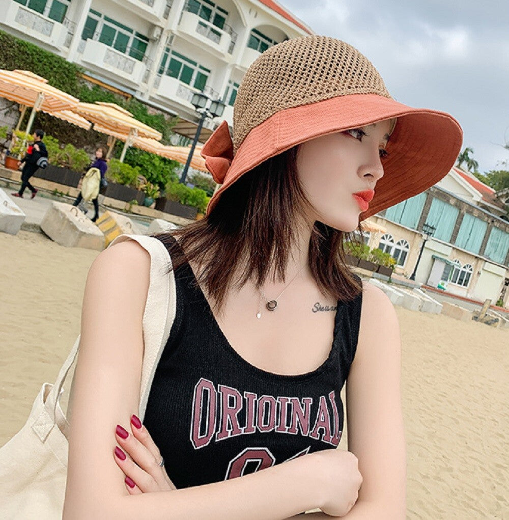 Womens Floppy Straw Sun Hat Wide Brim Beach Hat Packable Summer Travel Cap UV