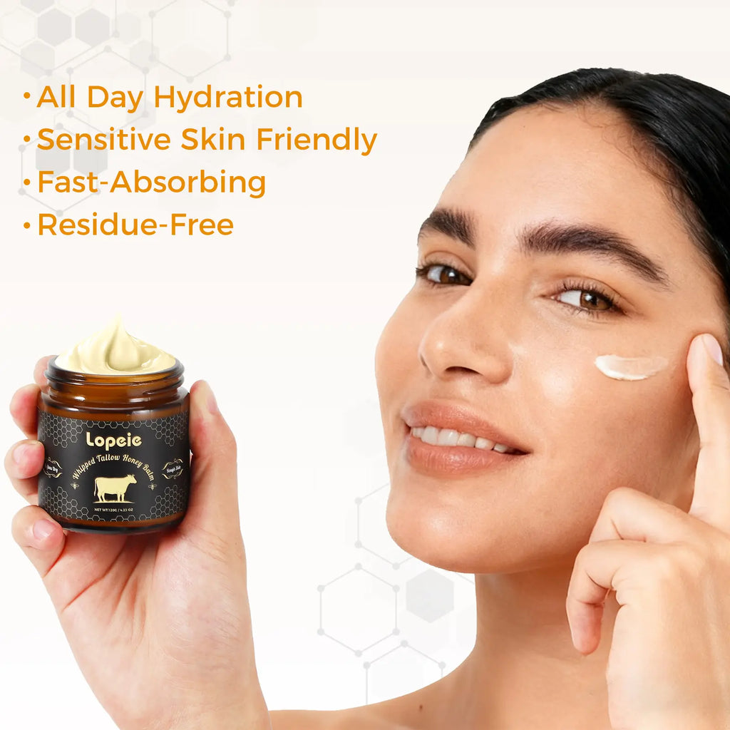 Lopeie Whipped Grass-Fed Beef Tallow Honey Balm - 4.23Oz,Moisturizing Cream for Soft, Smooth Skin - Handmade All-Natural Moisturizer - Lavender,Hydrating, Comfort, Moisture Boost Cream, Luminous Firming Cream, Body Care, Hydrating Dry Skin