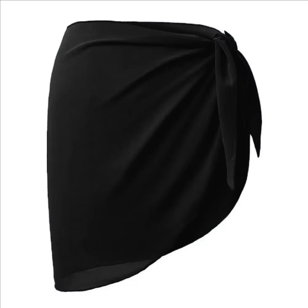 Summer Women Short Solid Sarong Swimsuit Coverups Beach Bikini Wrap Sheer Short Skirt Chiffon Skirt Scarf Swimwear Cover-Ups
