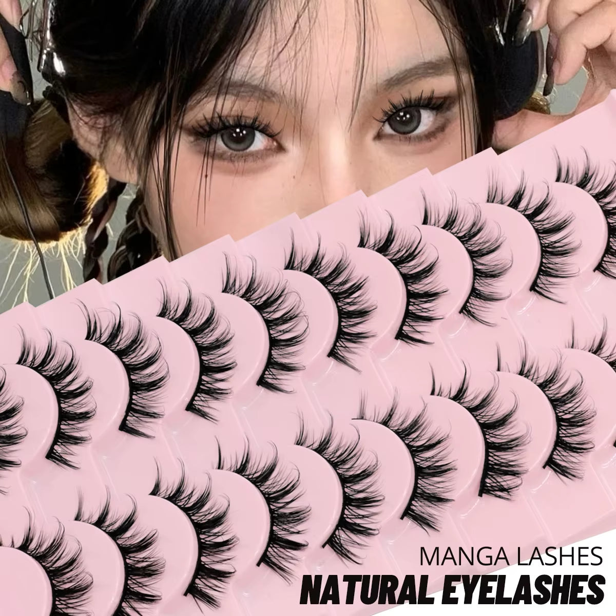 Manga Lashes Natural Look False Eyelashes Anime Lashes Cat Eye Lashes Mink Wispy Fluffy Spiky 3D Volume Eyelashes Makeup Tools