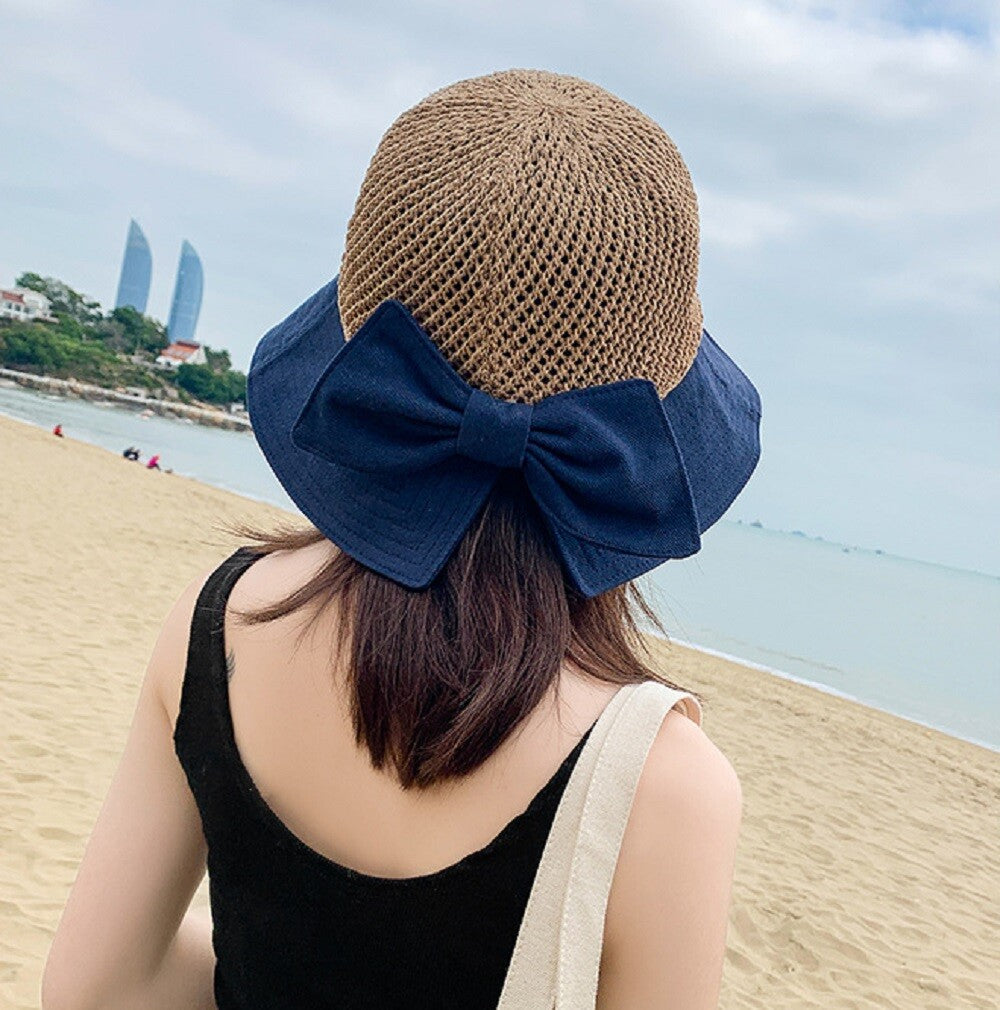 Womens Floppy Straw Sun Hat Wide Brim Beach Hat Packable Summer Travel Cap UV