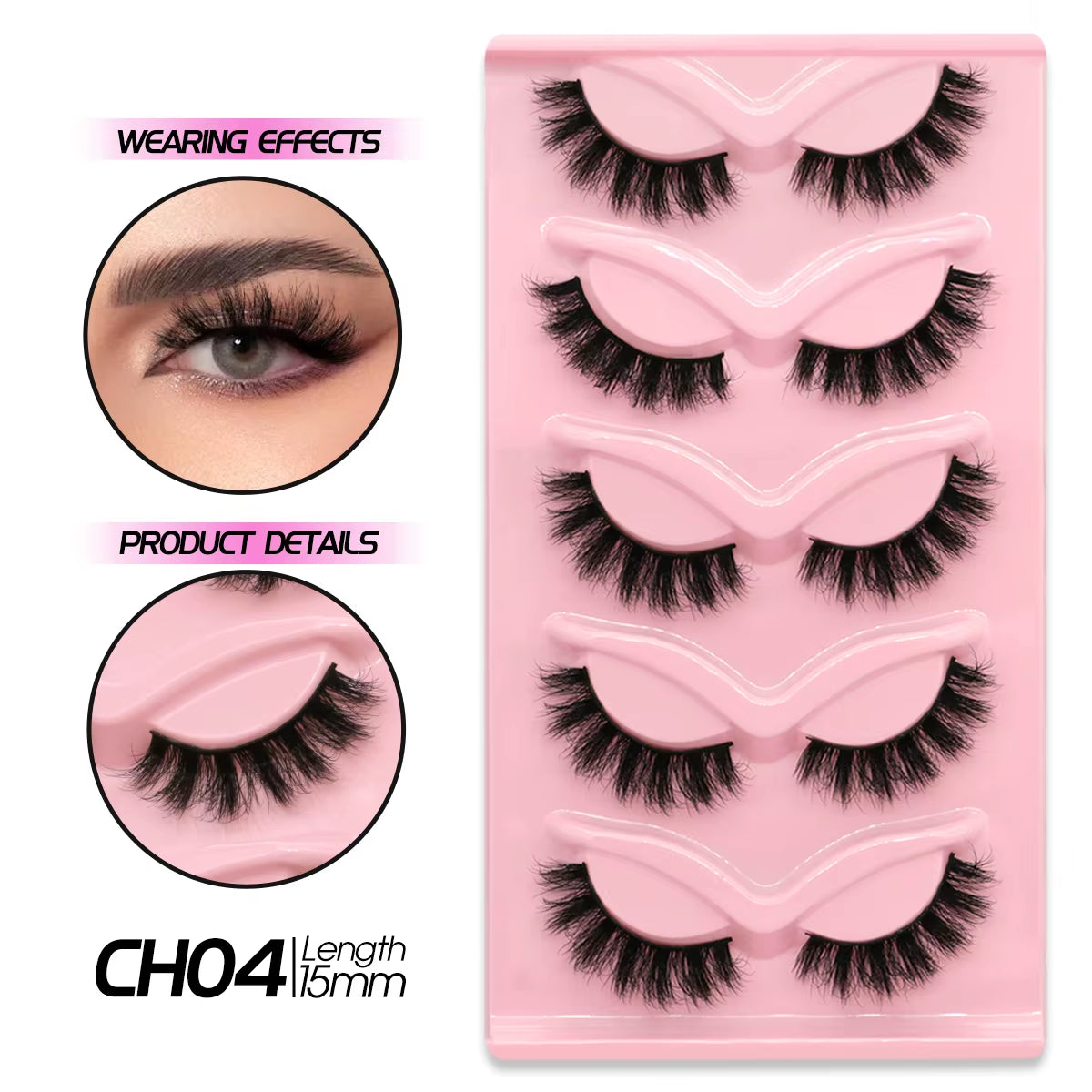 Manga Lashes Natural Look False Eyelashes Anime Lashes Cat Eye Lashes Mink Wispy Fluffy Spiky 3D Volume Eyelashes Makeup Tools