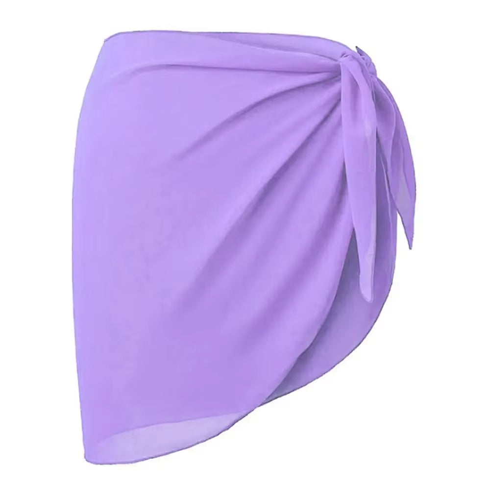 Summer Women Short Solid Sarong Swimsuit Coverups Beach Bikini Wrap Sheer Short Skirt Chiffon Skirt Scarf Swimwear Cover-Ups
