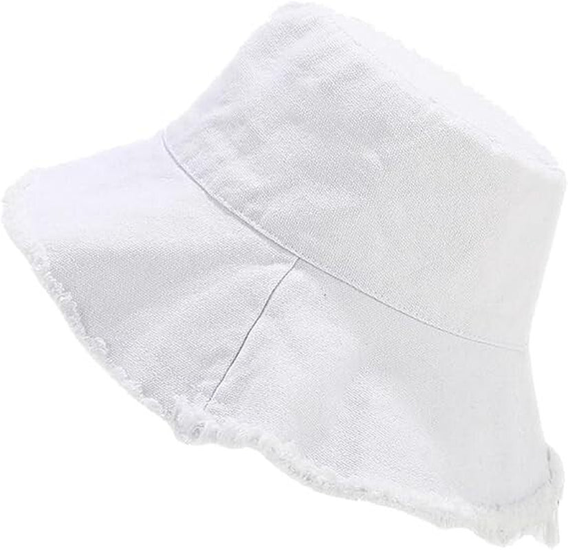 Frayed Bucket Hats Plain Cotton Distressed Outdoor Vintage Summer Beach Sun Hat