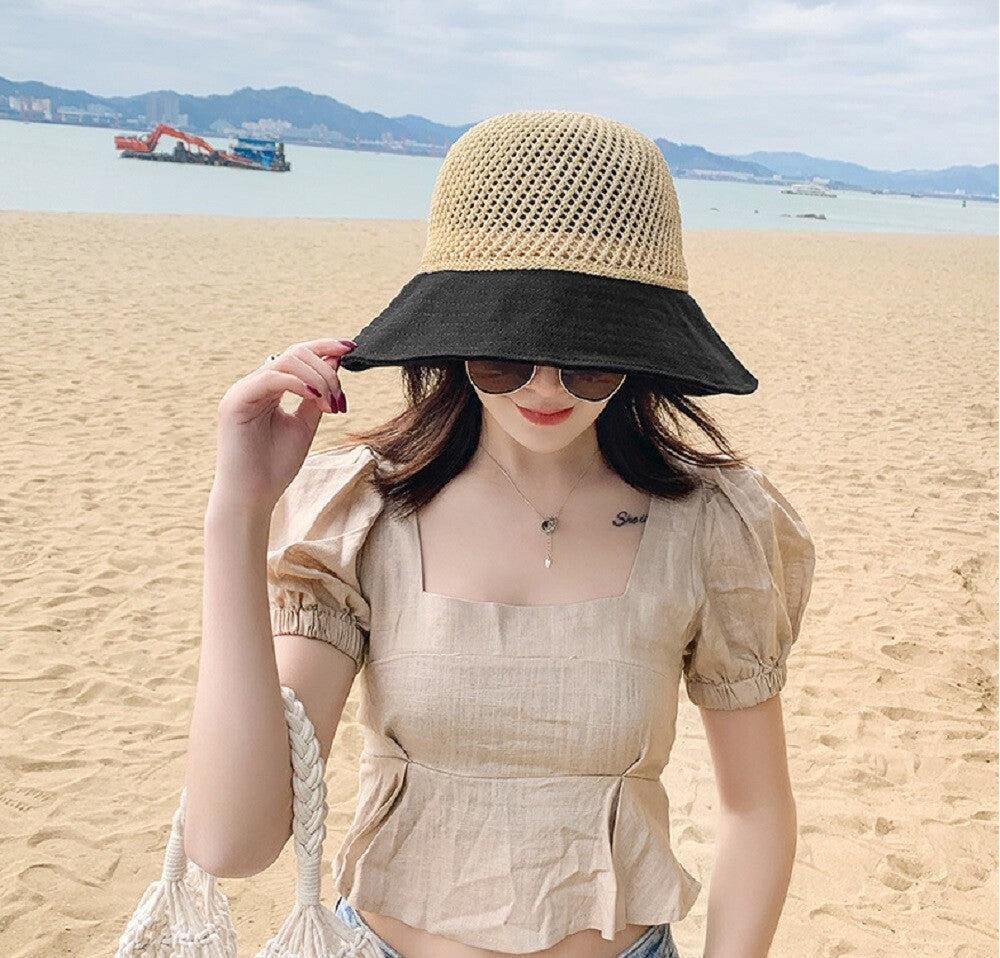 Womens Floppy Straw Sun Hat Wide Brim Beach Hat Packable Summer Travel Cap UV