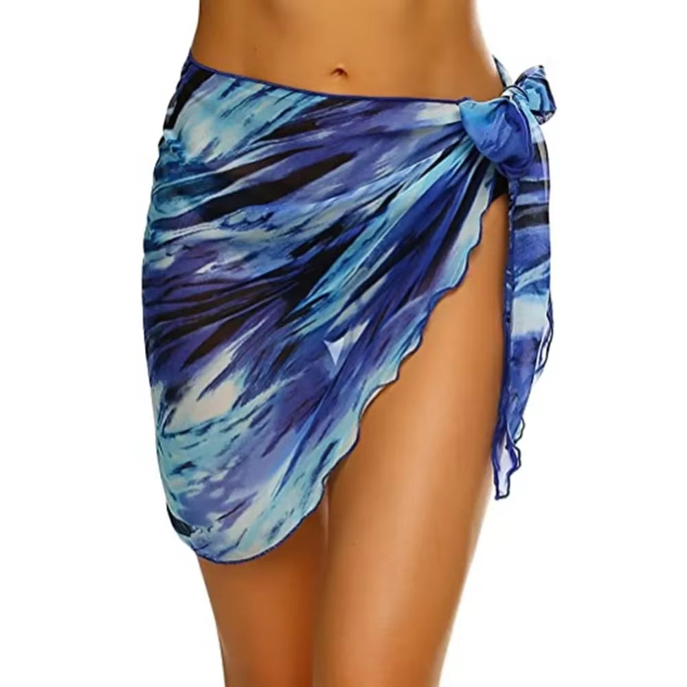 Summer Women Short Solid Sarong Swimsuit Coverups Beach Bikini Wrap Sheer Short Skirt Chiffon Skirt Scarf Swimwear Cover-Ups
